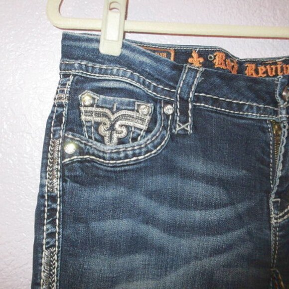 Rock Revival Marie Bootcut Jeans 28x33 Bling Low Rise Flap Pocket Fleur di Lis - Picture 4 of 12